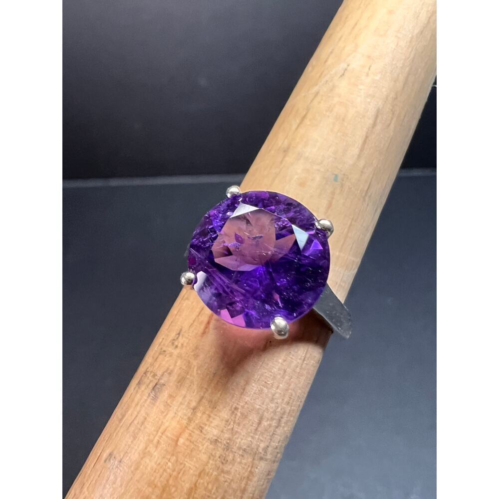 Vintage Samuel Aaron amethyst solitaire sterling silver ring size 7